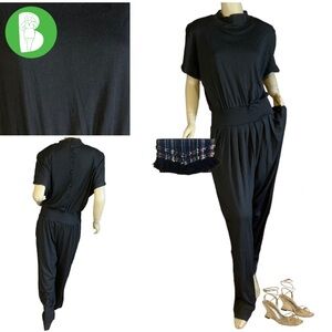 VINTAGE 1990'S VENEZIA BLACK KNIT MOCK NECK JUMPSUIT NWT (18/20)